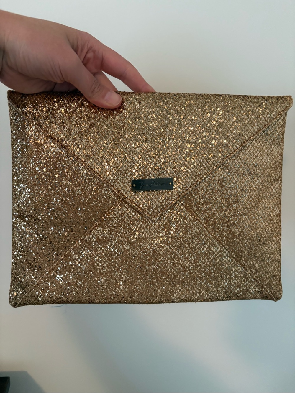 Jenny Packham Gold Glitter Envelope Clutch